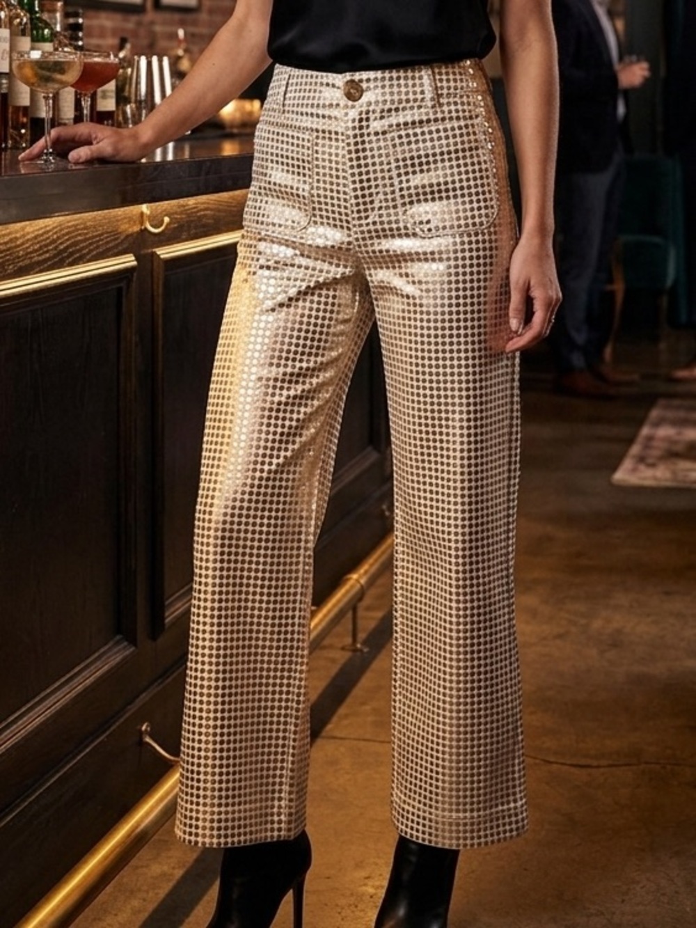 Maeve Colette High-Rise Wide Leg Cropped Rose Gold Polka Dot Limited Edition